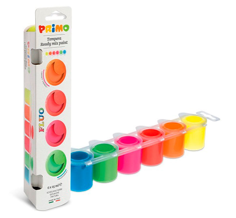 kit de témperas en colores flúor! ¡A un precio increíble! ¡Descubre la magia de este material reaccionando a la luz negra!Listas para usar, con tonos neón y de una calidad superior, ¡podrás crear fascinantes dibujos con efectos que brillen con la luz negra (UV LED)