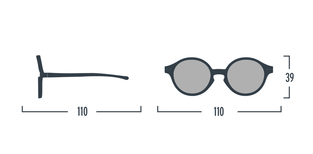esquema de talla de la Gafas de sol infantiles marca izipizi en talla 9-36 meses a, montura modelo d , redondeadas